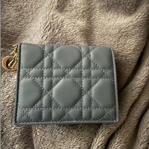 NWT Christian Dior Mini Lady Dior Gardenia Wallet in Cloud Blue Cannage Lambskin